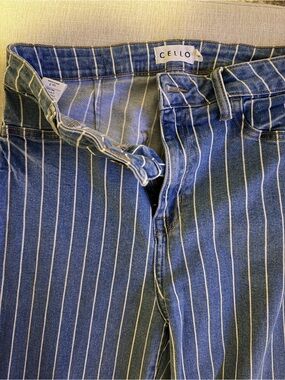Striped Blue Women's High-Rise Flare Jeans